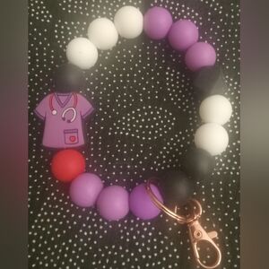 Purple and Black Keychain Wriatlet Bracelet with Nurse Charm
